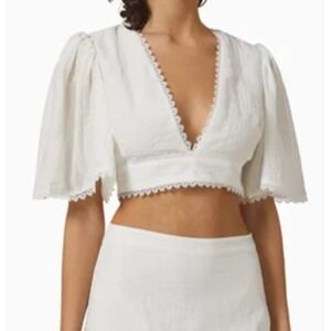 NWT Keepsake The Label Sinatra Cropped Top Ivory Large Flared Sleeves Modern